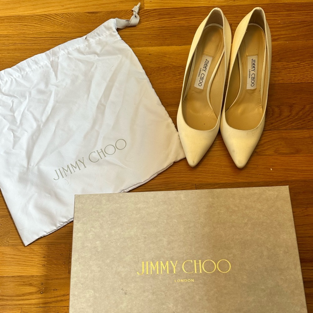 Jimmy Choo Romy 100 Satin Pumps in Ivory